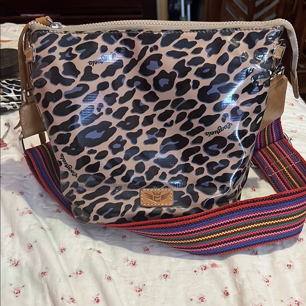 Consuela Leopard Print Bag with Colorful Strap